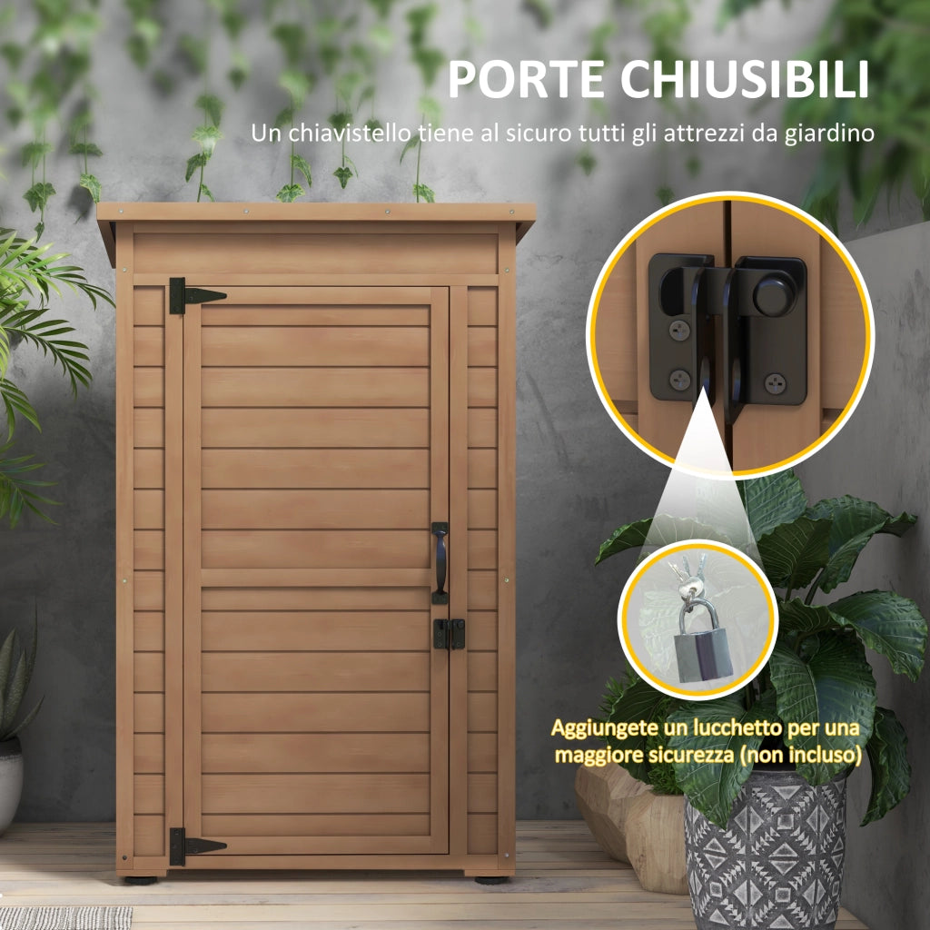 Armadio da Giardino in Legno con Ripiano Regolabile e Catenaccio, 75x56x117cm, Marrone