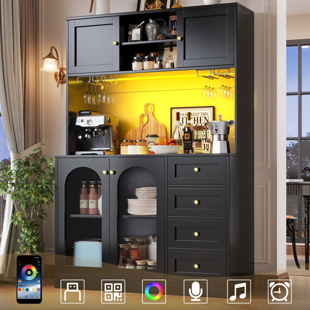 MADIA 120x40x188 cm in MDF nera con LED e maniglie color oro