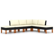 Set Divani da Giardino 6 pz | Set Salotto da Giardino con Cuscini in Polyrattan Nero