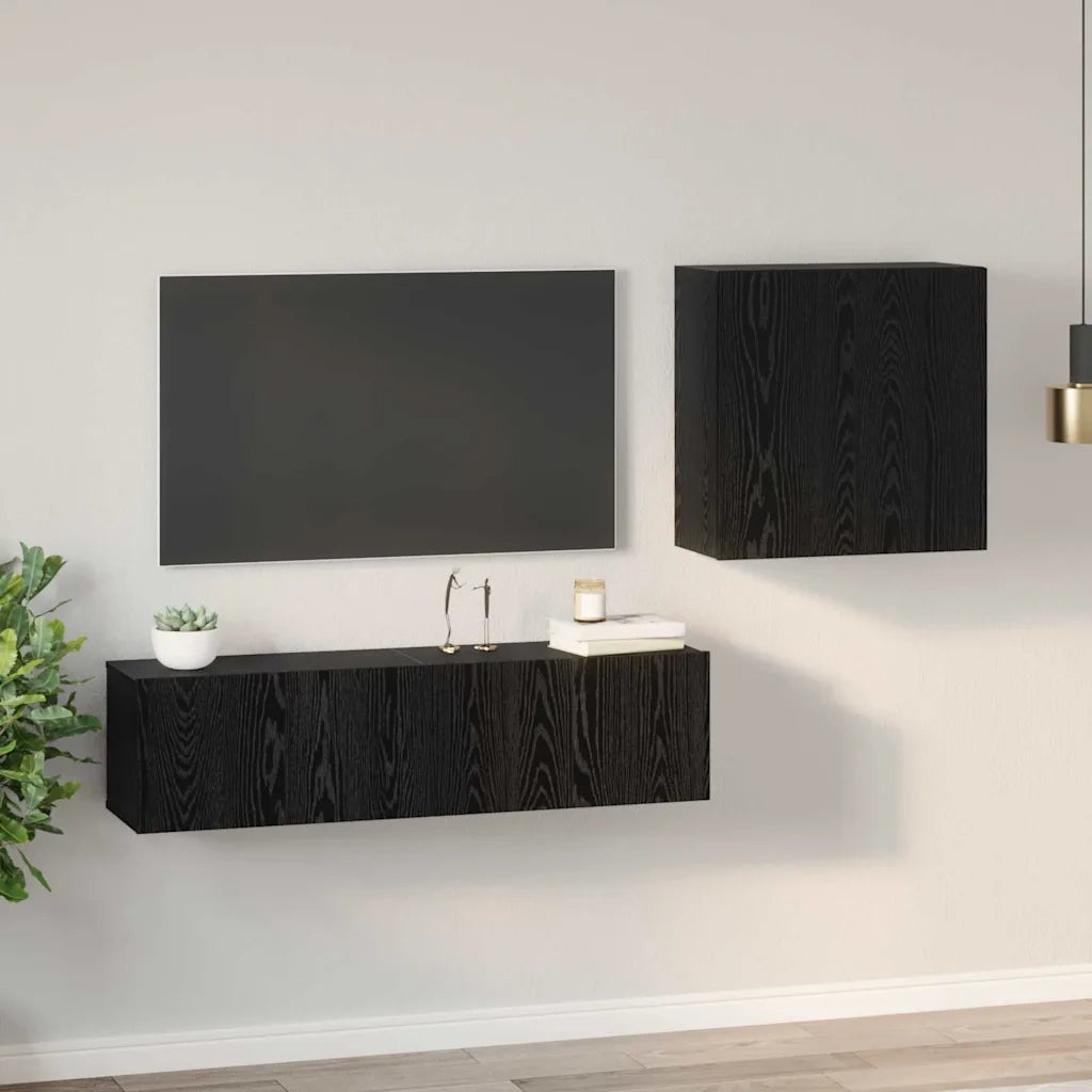 Set mobile TV Montaggio a parete Rovere Nero Legno multistrato