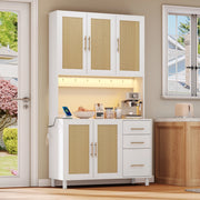 Credenza da cucina con LED controllabili da app; prese USB e 2 prese elettriche; 100x40x183 cm; MDF bianco