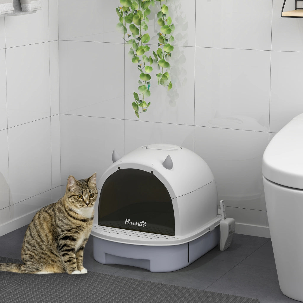 Casetta per Gatti con Coperchio e Cassetto ¨C Zephmum ¨C Grigio 40.5x52x39 cm