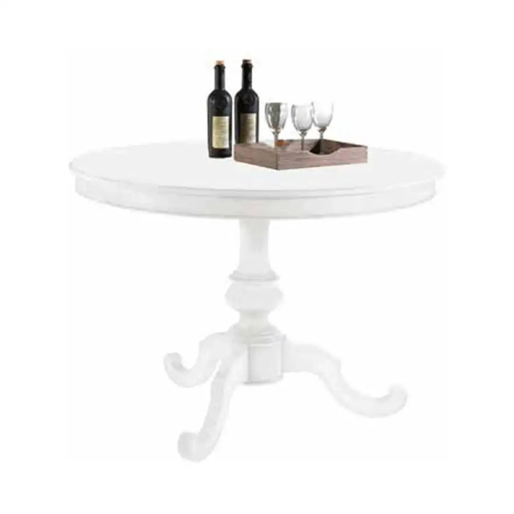 Tavolo rotondo con gamba tornita in legno massello e mdf con rifinitura in bianco 100x100x75 H