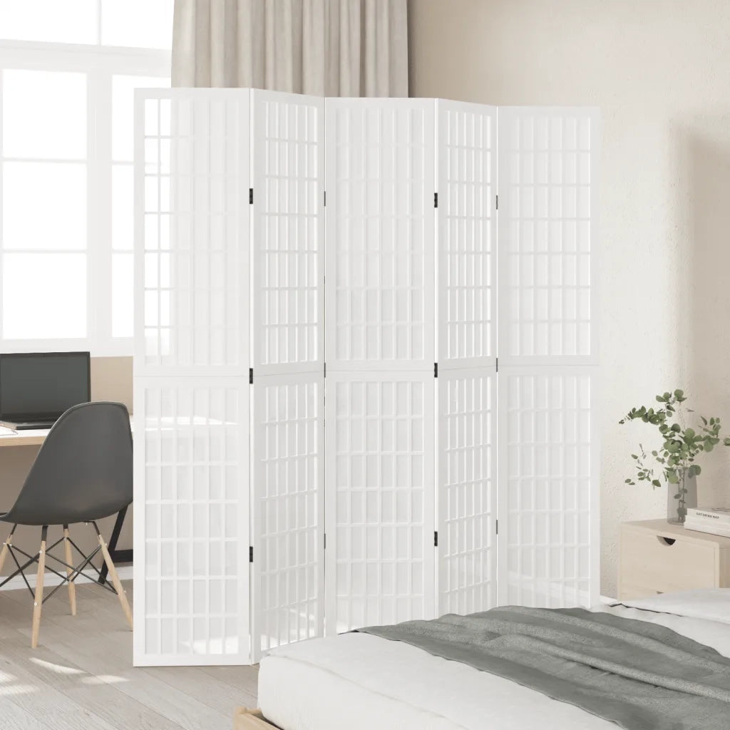 vidaXL Divisorio Ambienti 5Pannelli Bianco Legno Massello di Paulownia
