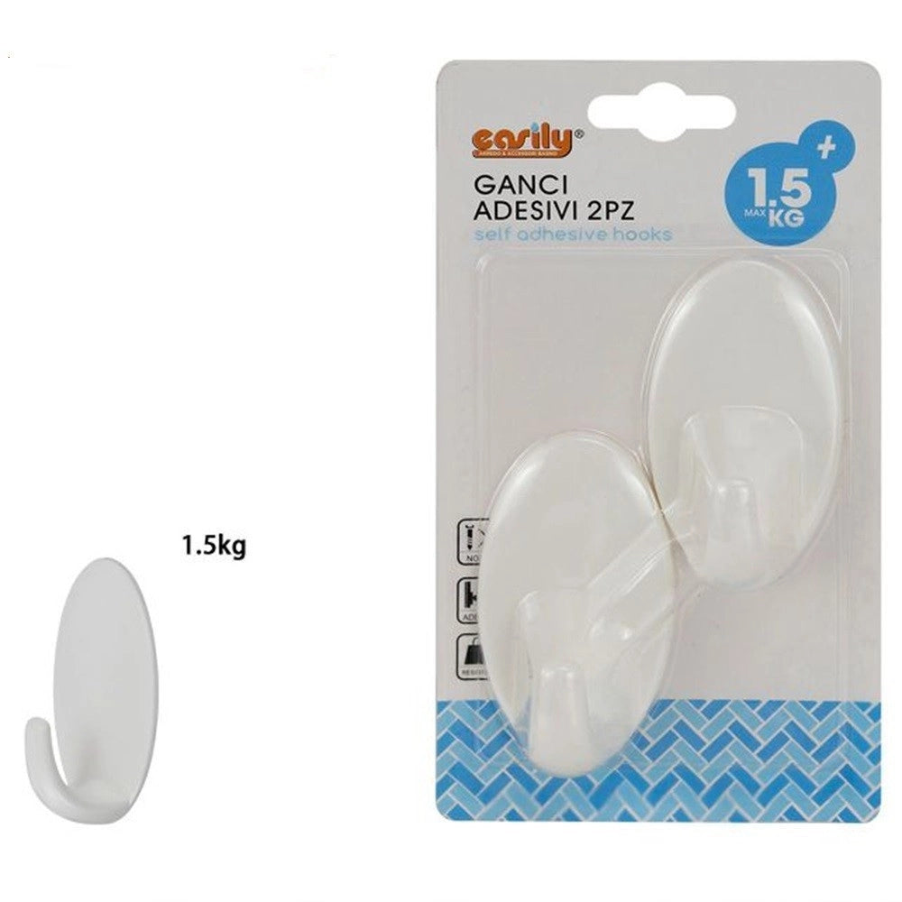 Trade Shop - Set 2pz Ganci Appendini Adesivi Parete Casa Cucina Bagno Attaccapanni Ovali 59676 -