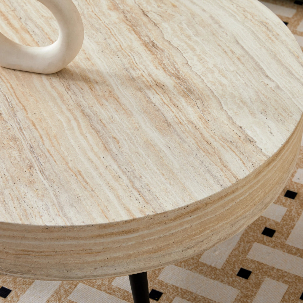 Tavolino da caffè rotondo Ø70 cm effetto travertino