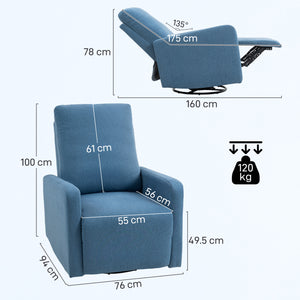 Poltrona Relax Reclinabile Manualmente a 135° Girevole a 360° con Funzione Dondolo Blu