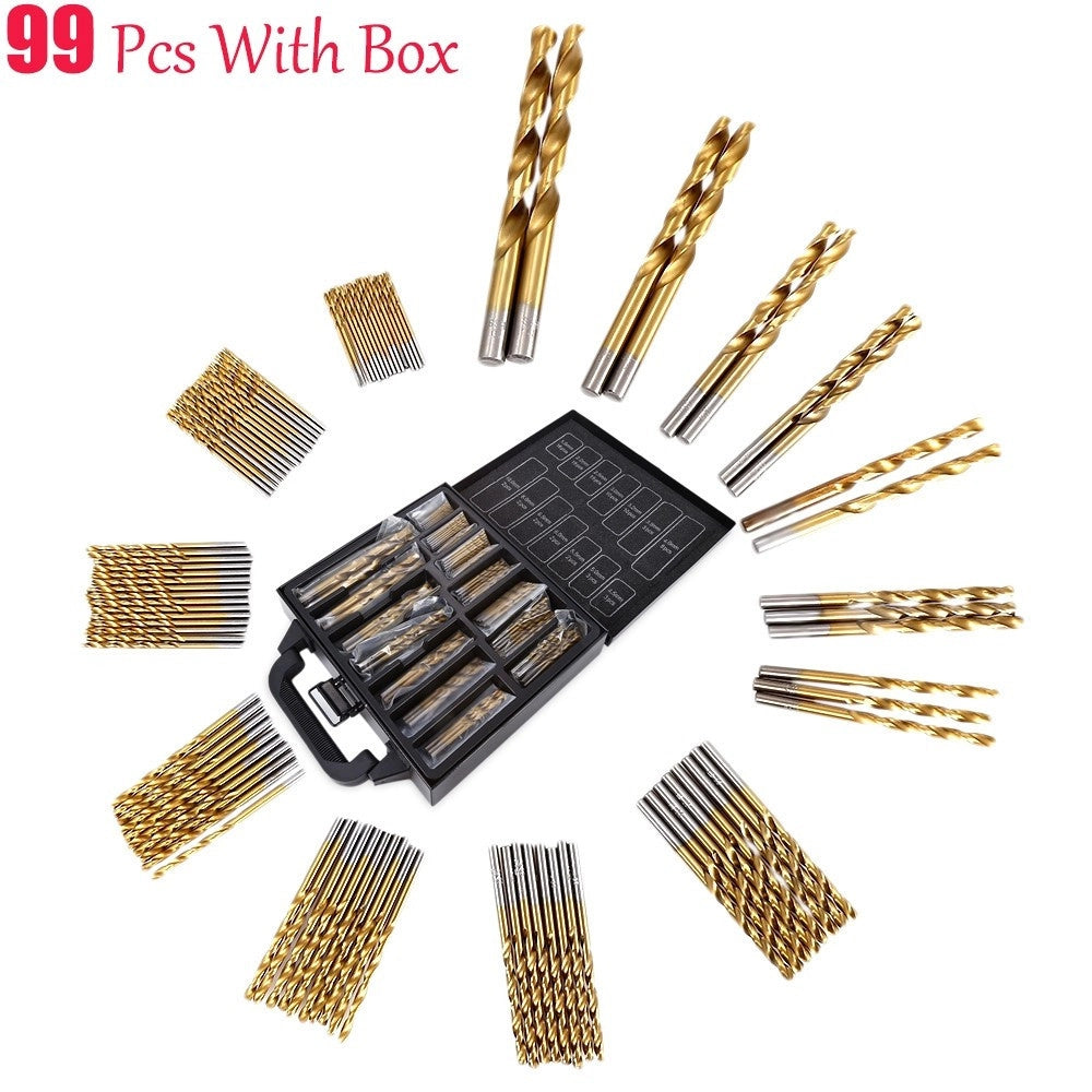 Trade Shop - Set 100pz 99 Punte Per Trapano Hss Dorate In Titanium 1.5mm - 10mm Proessionali -