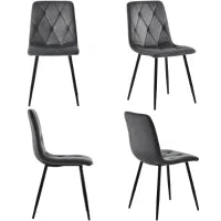Set di 4 Sedie Moderne Imbottite in Velluto Twill, Motivo a Spina di Pesce, per Sala da Pranzo, 45x40x86 cm, Grigio