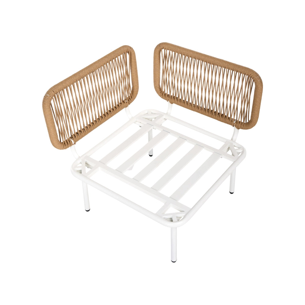 Poltrona da giardino in metallo, rattan PE e tessuto beige chiaro stile rustico moderno