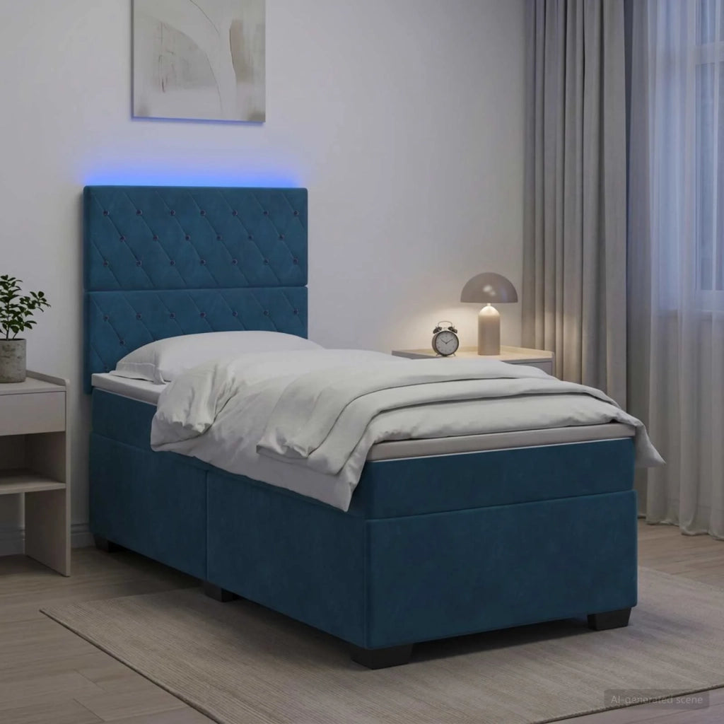 Letto box spring con materasso Blu 100 x 200 cm Velluto 3455046