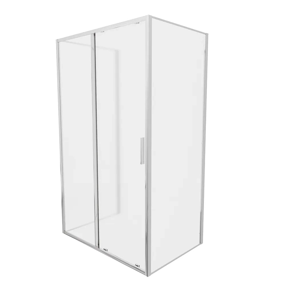 Box doccia tre lati 80x130x80cm con porta scorrevole profili cromati e vetro 6mm opaco h190 | Portofino