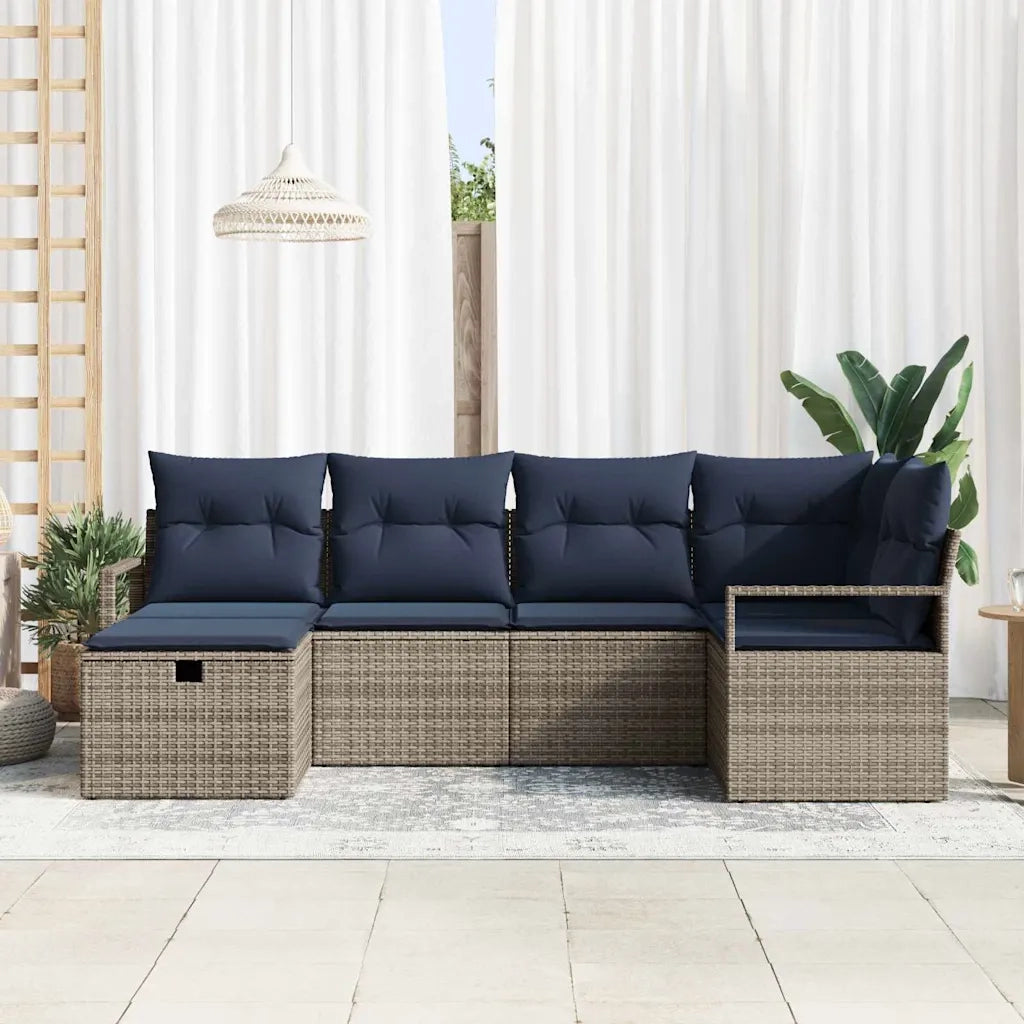 Set di divani con cuscino Grigio e Blu Navy polyrattan