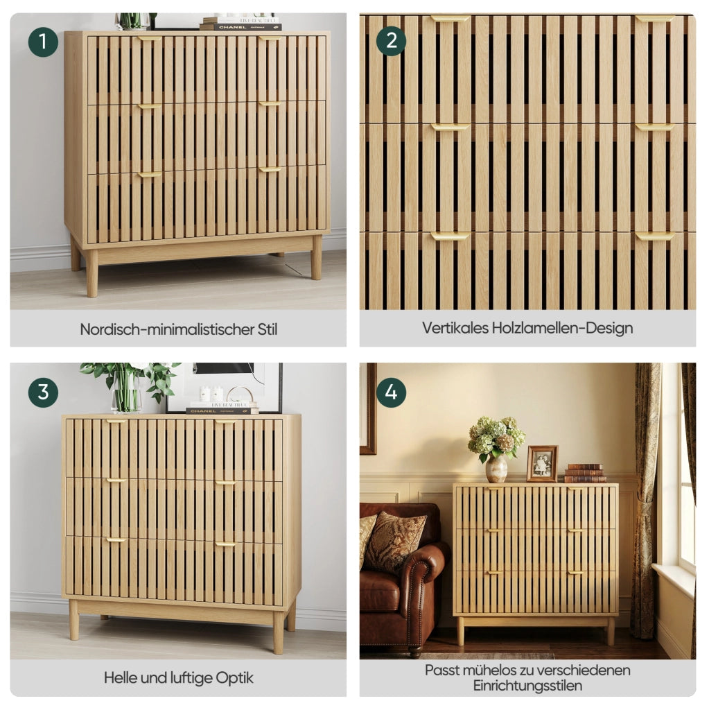 Cassettiera moderna a 3 cassetti in MDF color quercia 80 x 39 x 80 cm