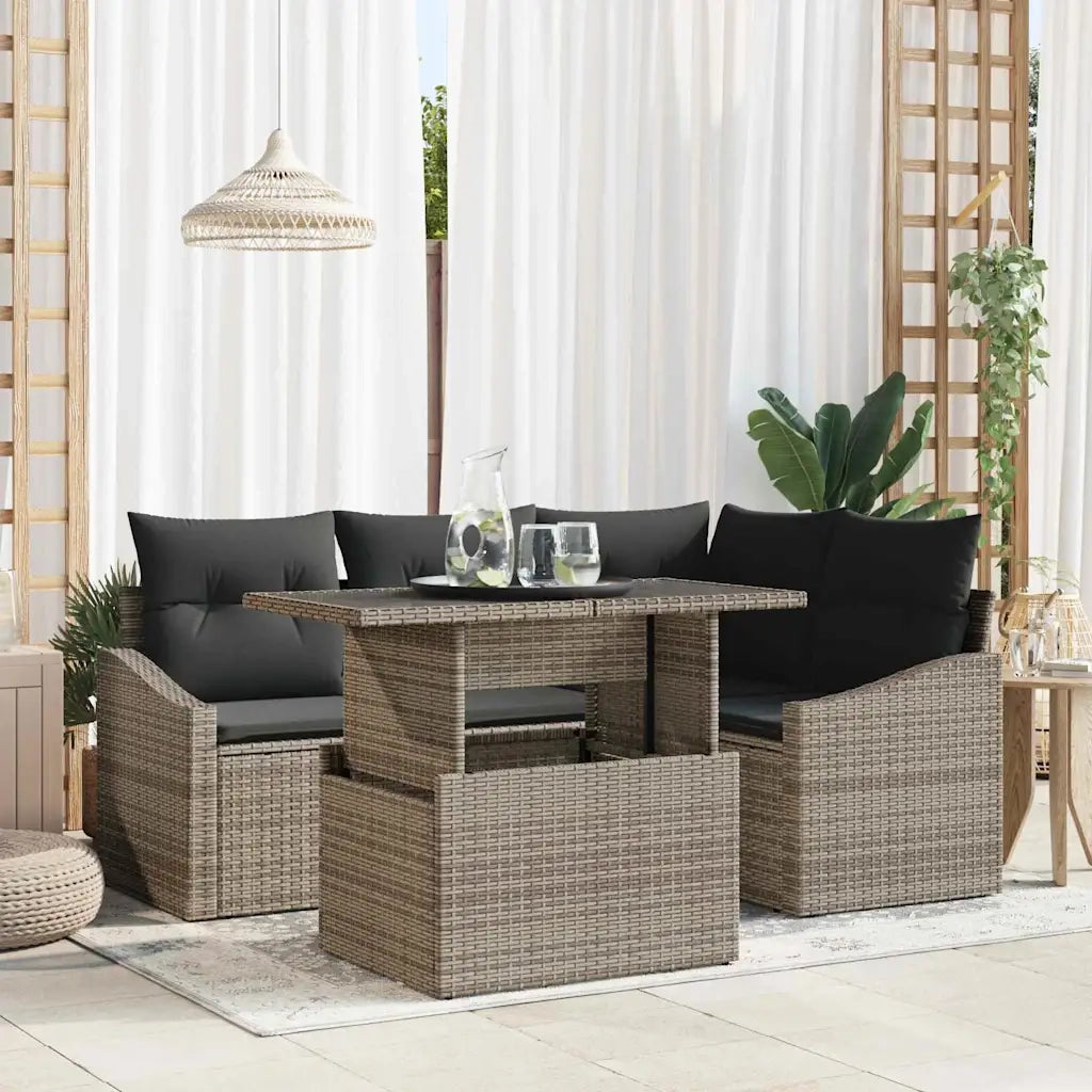 Set Divano da Giardino con cuscino 5 pcs Grigio polyrattan