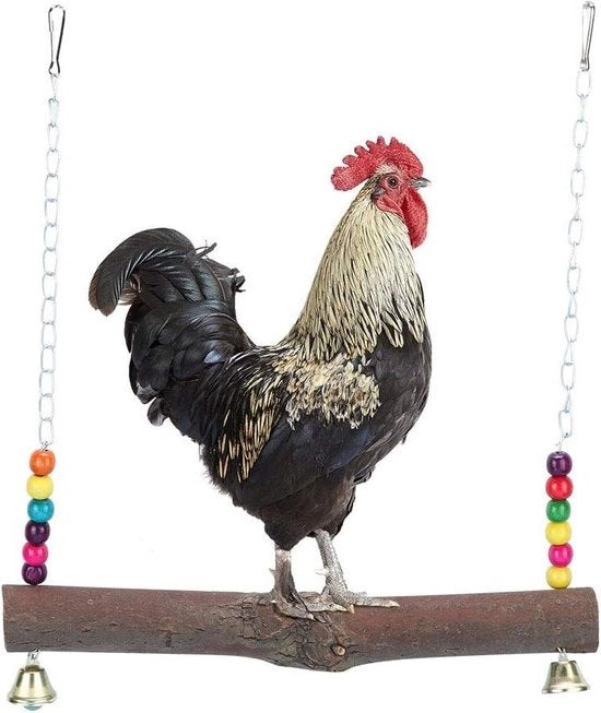 Schiene da paracadute per polli - giocattolo per polli con blocchi di legno - schiene da paracadute per polli con campanello - adatti a pappagalli di taglia media e grande - pappagalli africani - ara grigia.