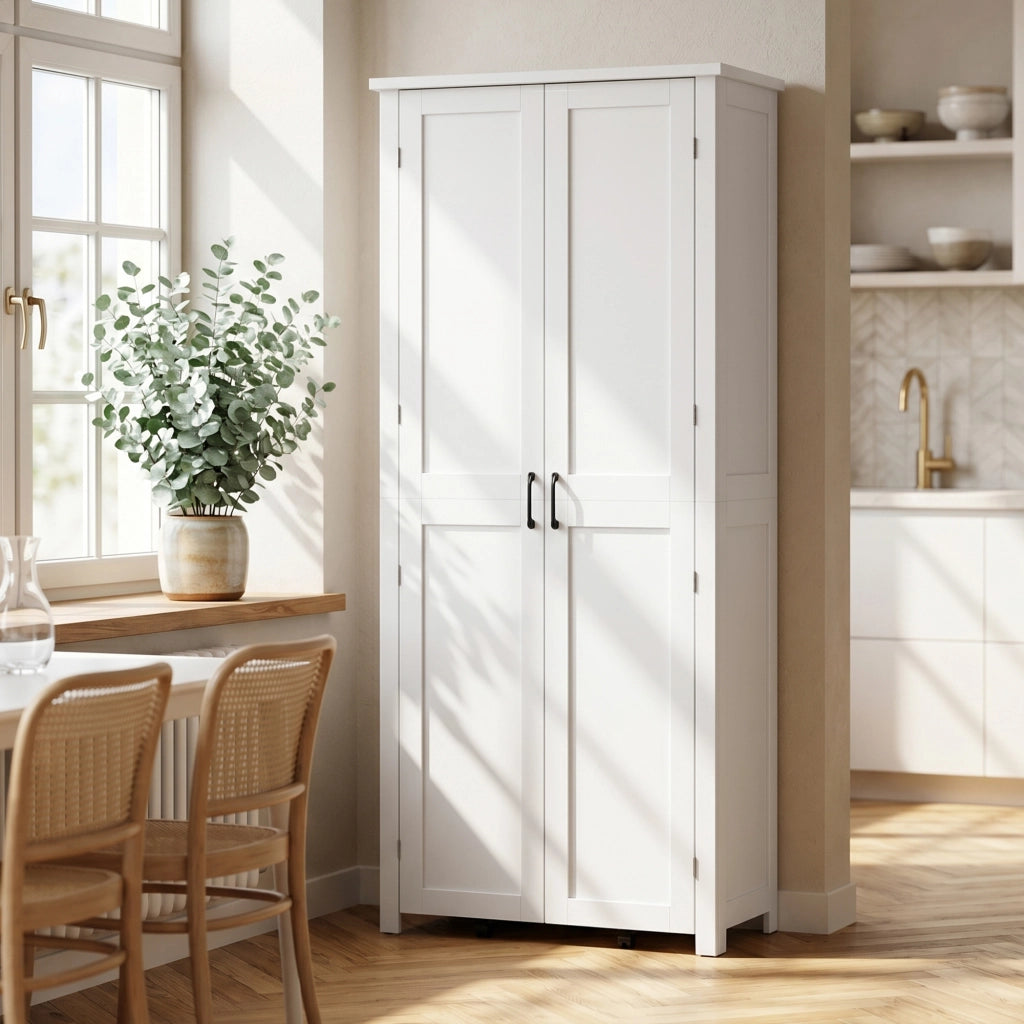 Mobile da Cucina 80x40x180 cm con Ruote 2 Ante 14 Scomparti in MDF Bianco