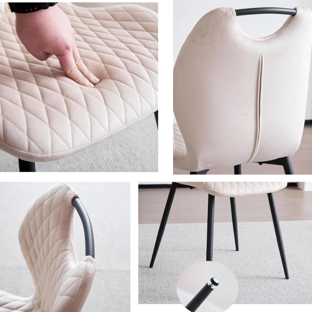 GrandCA HOME Set di 8 Sedie da Pranzo, Sedia da Pranzo Imbottita, Sedia da Cucina Nordica Con Maniglie, Gambe in Metallo, Sedie con Motivo a Rombi (Cachi)