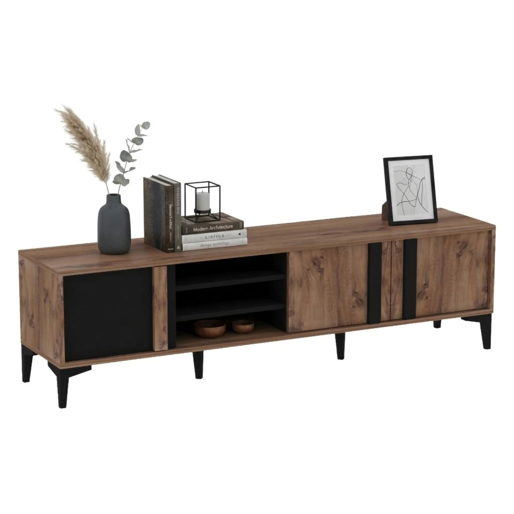 Gruaro, Mobile Porta tv 2 Ripiani, 180x40x50h cm Marrone Rovere
