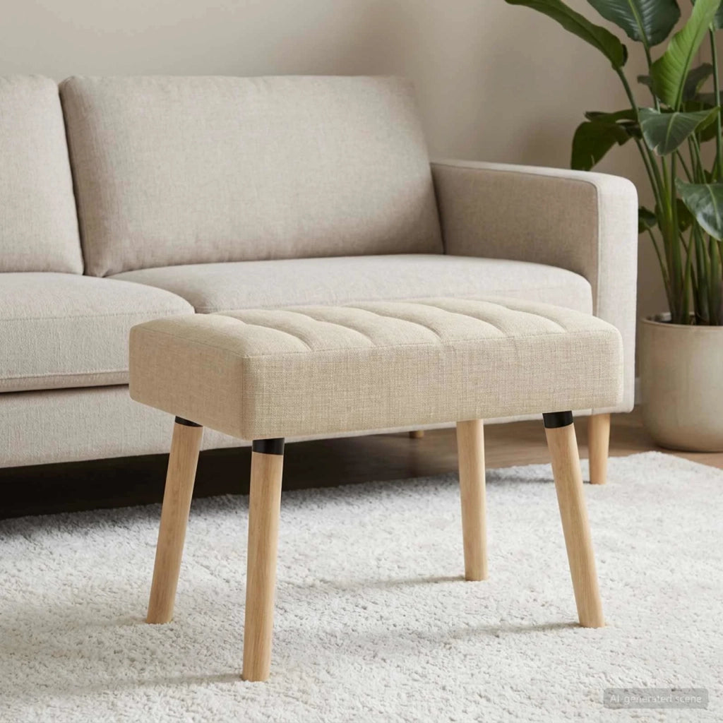 Panchina trapuntata a canale Crema 60 x 40 x 45 cm Tessuto 42038466