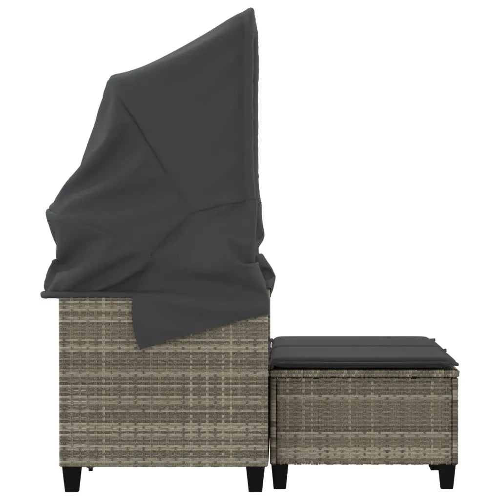 Divano Giardino 2 Posti Tetto Sgabelli Grigio Chiaro Polyrattan 365786