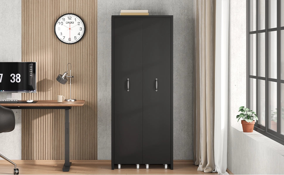 Libreria su ruote con 4 ripiani reversibile per soggiorno bagno cucina e ufficio in MDF nero 51.5 × 41 × 158 cm