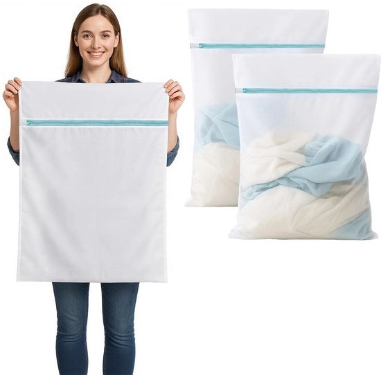 Set di 2 grandi sacchi per lavatrice, 60x80 cm, sacchi per lavaggio di tende, giacche, lenzuola, abbigliamento per bambini e viaggi (adesivi per graffi, chiusura nascosta)