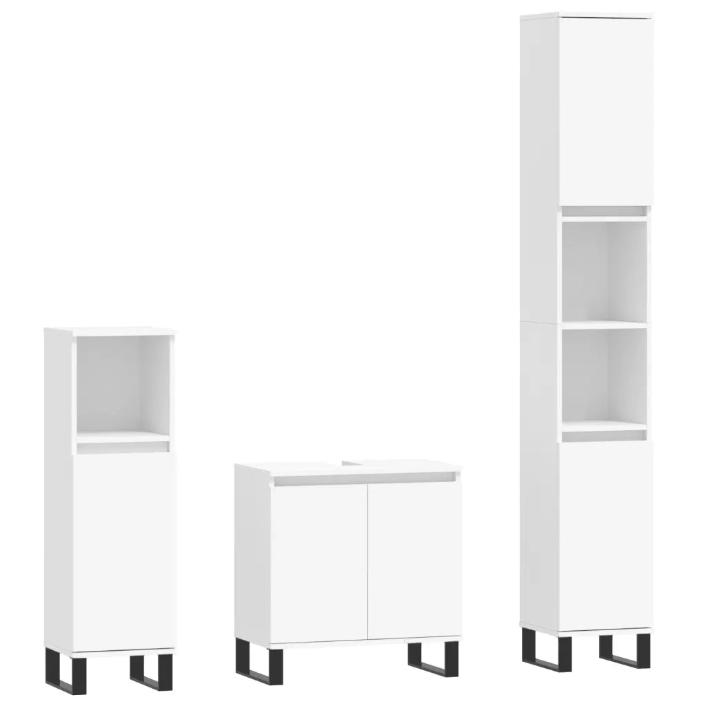 Set di Mobili da Bagno | Armadio da bagno 3 pz Bianco in Legno Multistrato