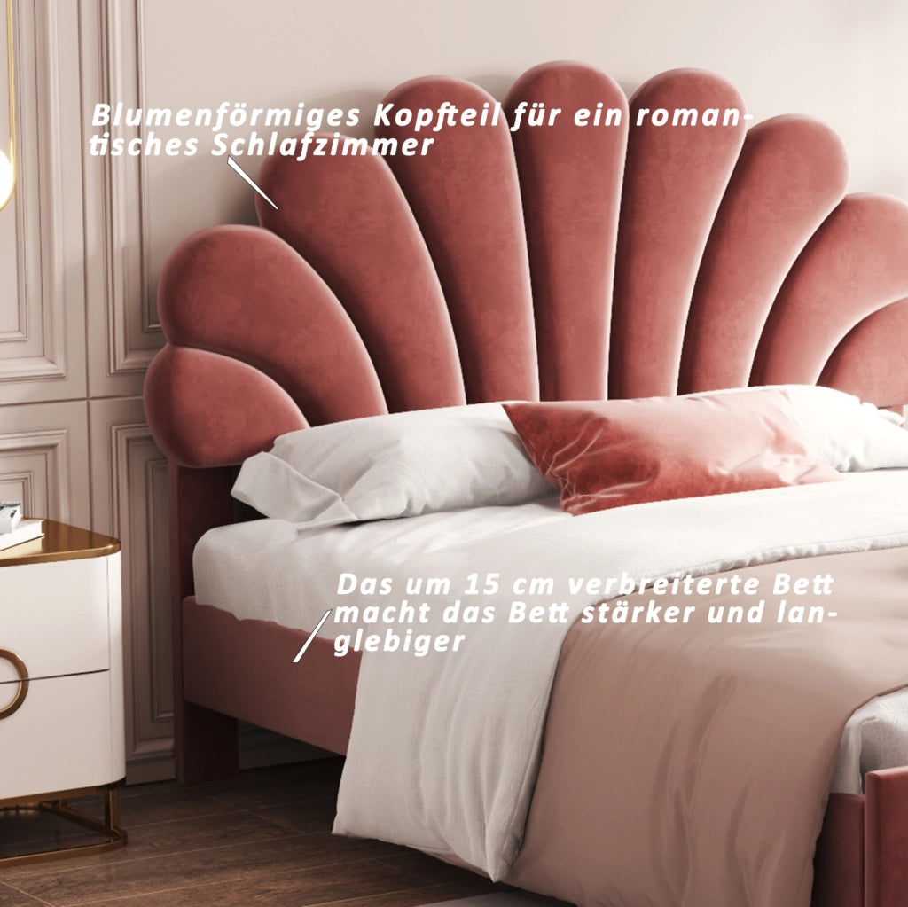 Letto imbottito 140x200 cm in velluto rosso fagiolo