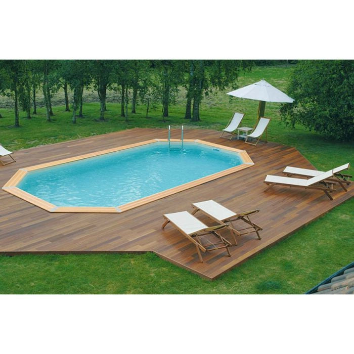 Piscina In Legno Ottagonale Northwood 860 - 8,60 X 4,70 H1,30 M - Liner Grey