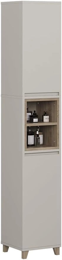Armadio per il bagno Elnor, Bianco/quercia, 30 x 170 cm con 2 porte