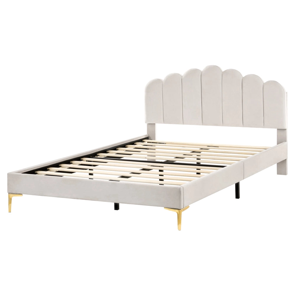 Letto matrimoniale 160 x 200 cm velluto Gambe in metallo bianco sporco con testiera e base a doghe