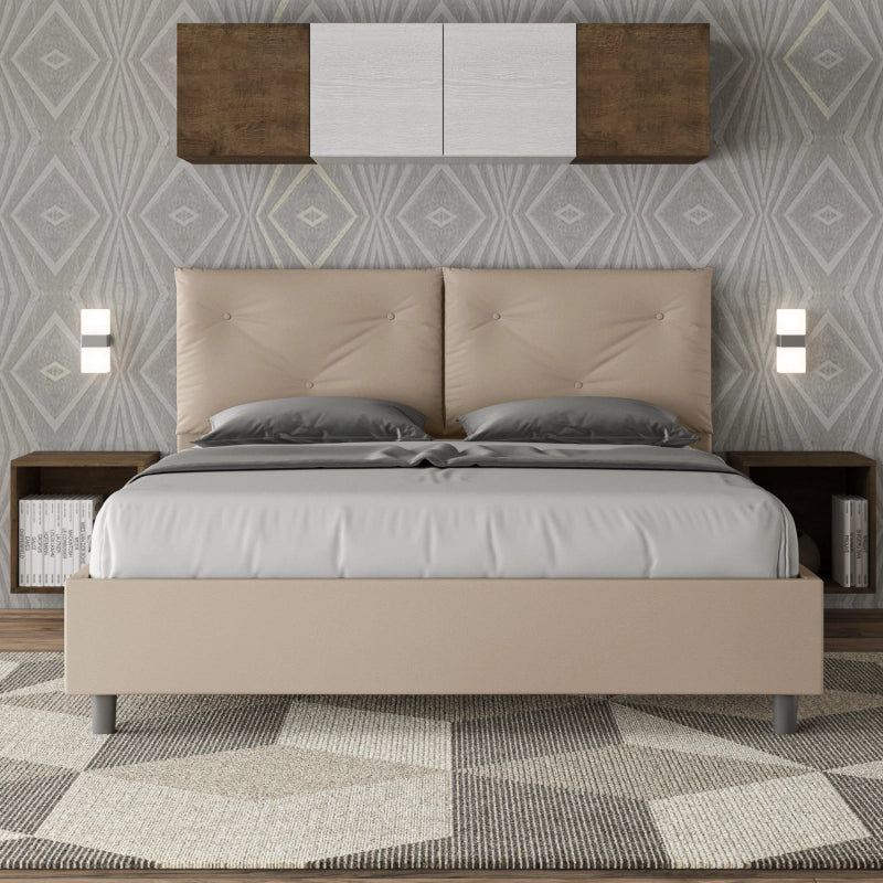 Letto imbottito Matrimoniale 160x200 cm Appia - Similpelle,Senza rete,Tortora