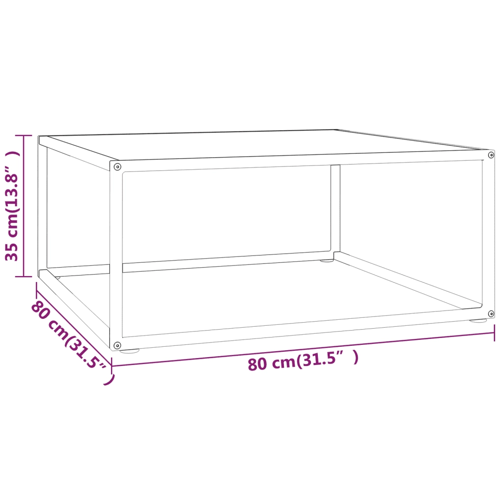 Tavolino da Salotto Nero con Vetro Marmo Bianco 80x80x35 cm 322877