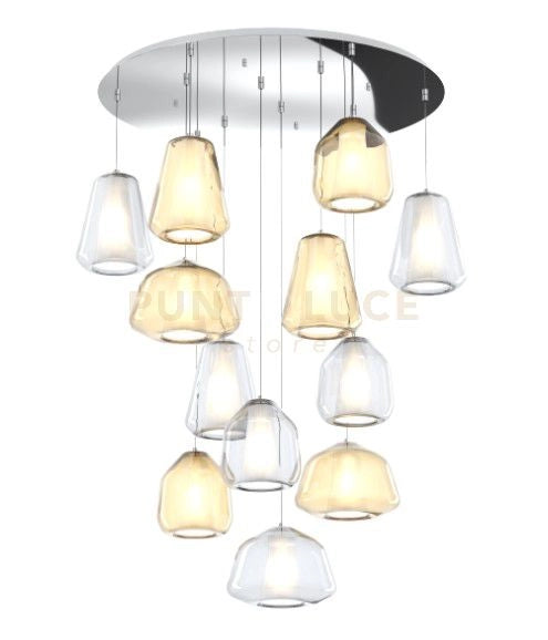 SOSPENSIONE CROMO 12 LUCI TONDA VETRI (ALPHA 2 X AM + 1 X TR) (BETA 2X AM + 2X TR ) (GAMMA 2X AM + 3X TR) 1176CR-S12 T ABG-TA