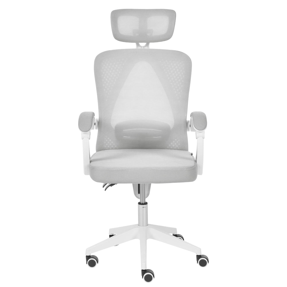 Sedia da ufficio grigio chiaro in rete, base girevole, altezza regolabile, braccioli, poggiatesta, per ufficio domestico, moderna