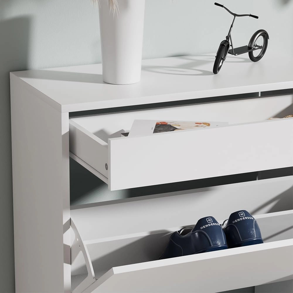 Armadio per le scarpe Ivo, Bianco, 90 x 181.5 cm con 3 scomparti, 1 cassetto, per riporre scarpe e accessori nell’ingresso