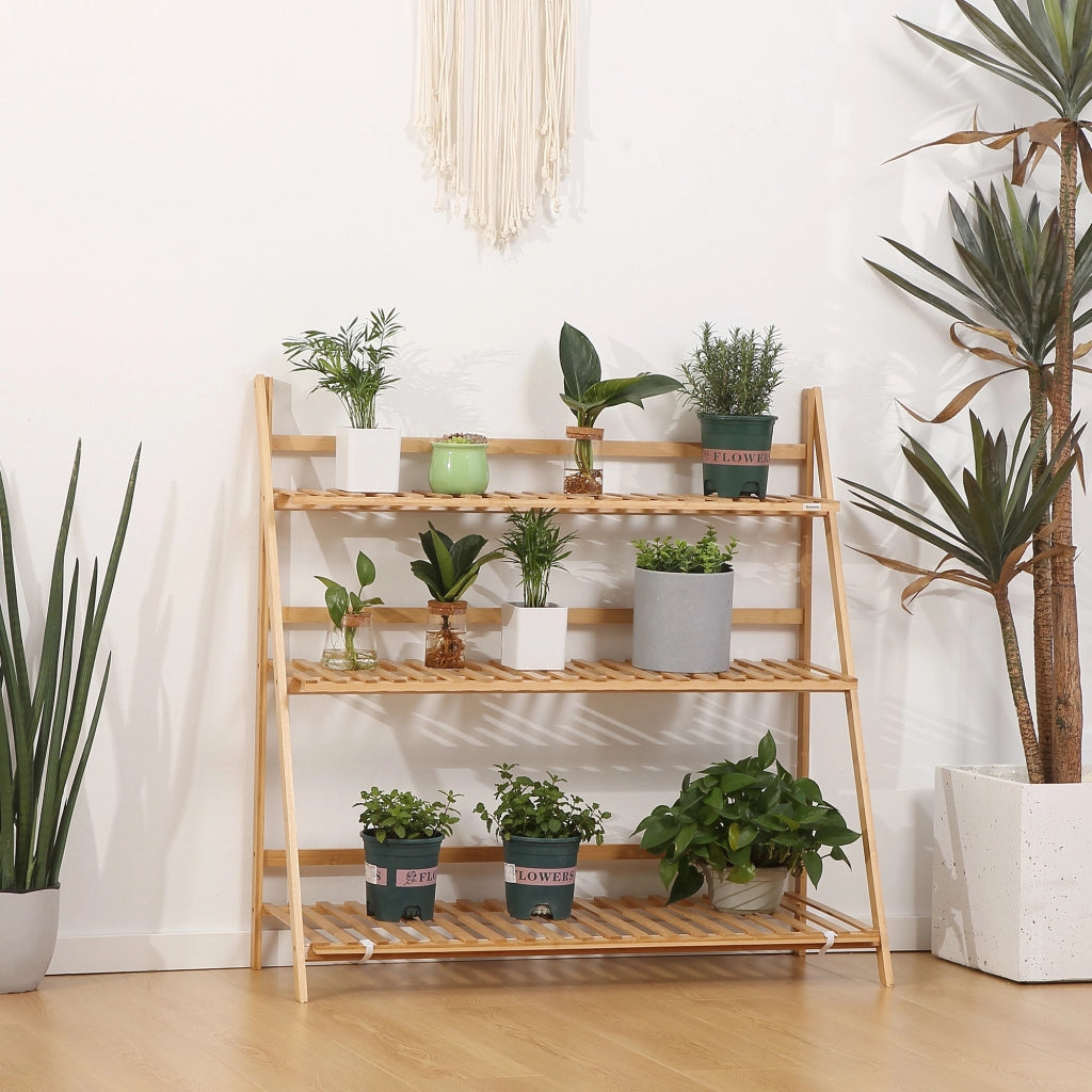 Scala per Piante in Bamb¨´ Pieghevole per Interni ed Esterni ¨C zephmum ¨C 100x39x97 cm Naturale