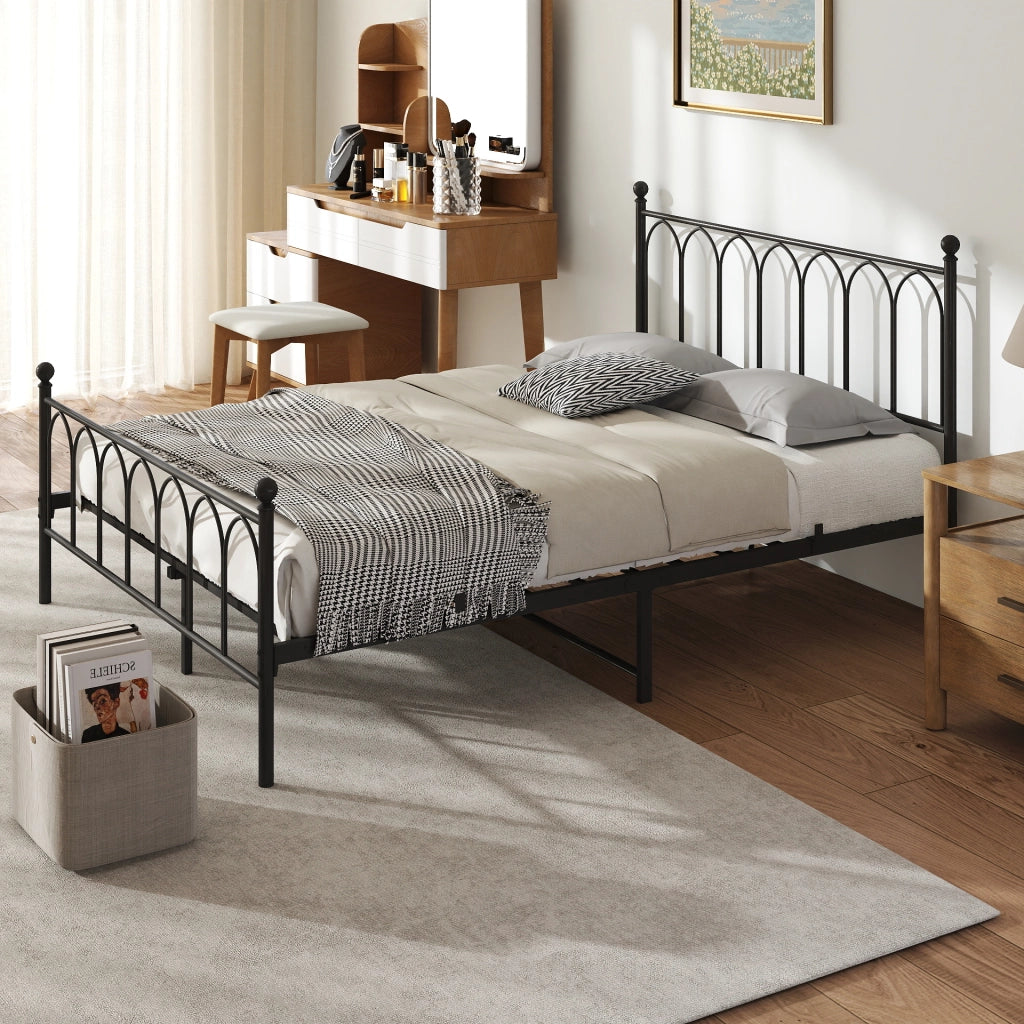 Letto in metallo nero 140x200 cm con rete a doghe e spazio contenitivo