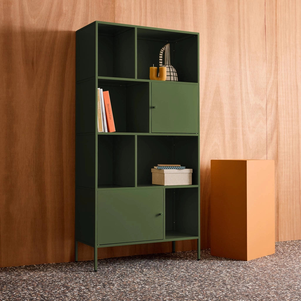 Credenza industriale in metallo con 8 scomparti, verde