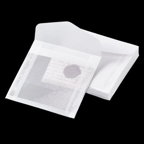 Pergamino quadrato, buste, 50 pezzi - Uso per matrimoni, feste e occasioni speciali - Ideali per scrapbooking e foto - Dimensioni 9 x 9,9 cm - Bianco