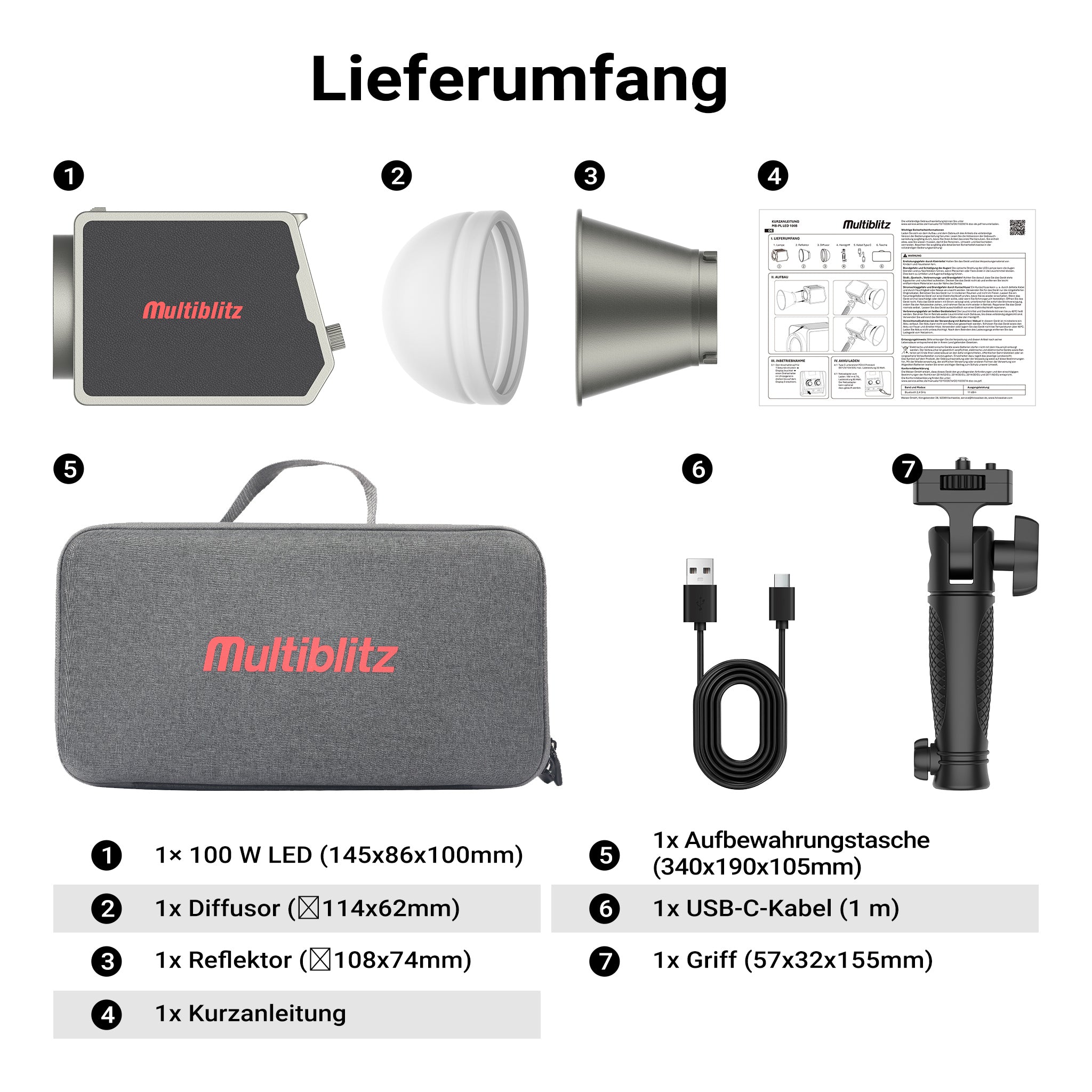 Multiblitz MB-PL Luce led portatile per fotografia 100W, Bicolore con temperatura da 2700K a 6500K, Batteria ricaricabile USB