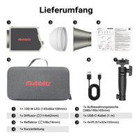 Multiblitz MB-PL Luce led portatile per fotografia 100W, Bicolore con temperatura da 2700K a 6500K, Batteria ricaricabile USB