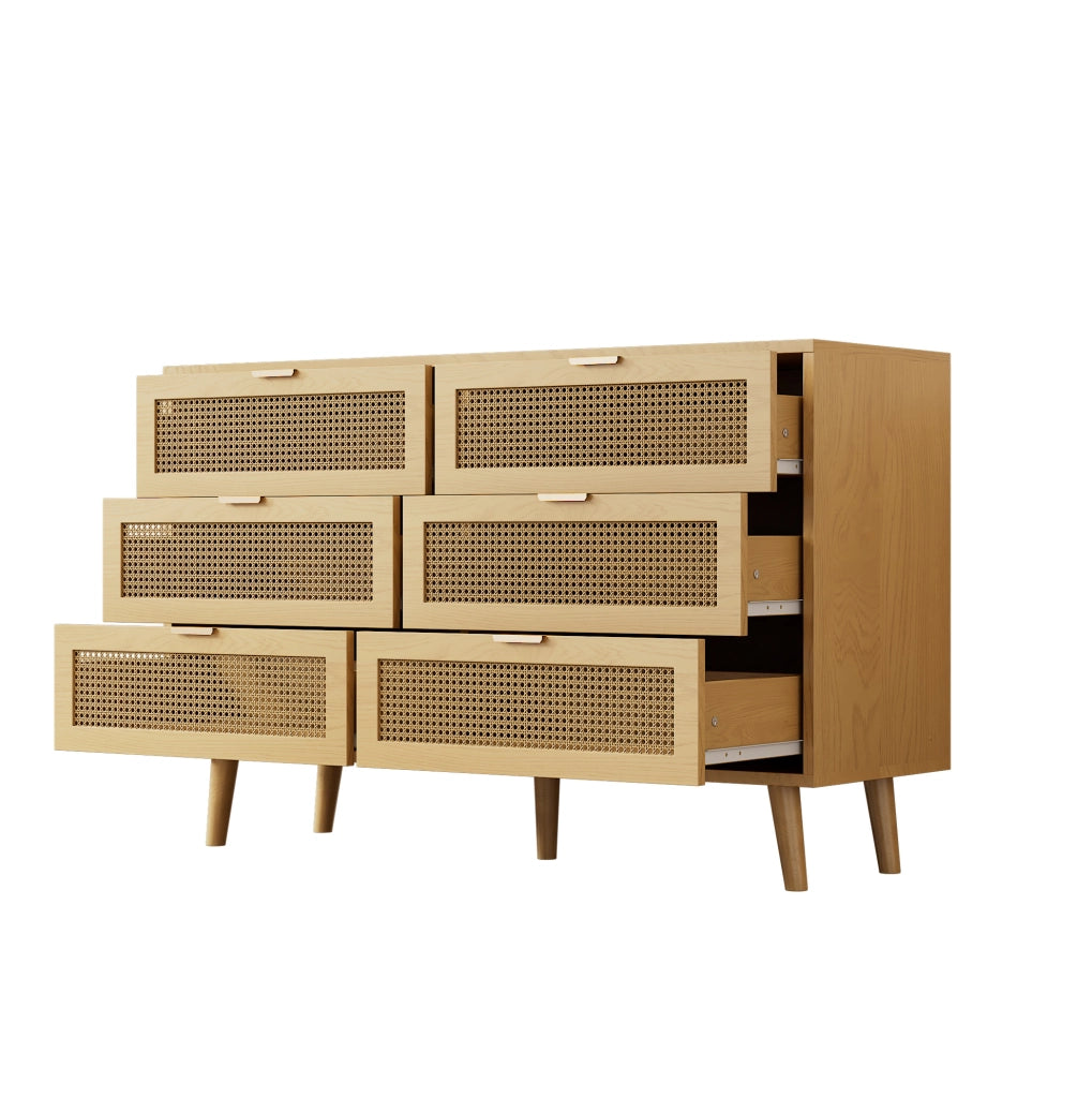 Cassettiera 120x40x76.5 cm con 6 cassetti e maniglie in metallo; in truciolato e legno