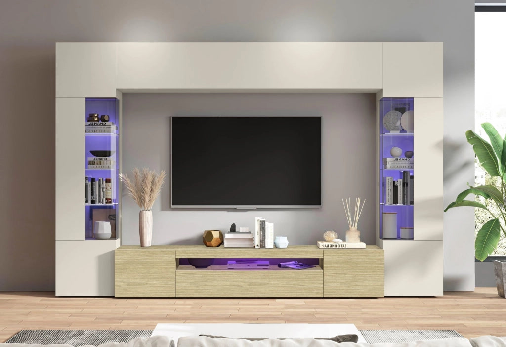 Solopaca, Parete Attrezzata 14 Ripiani, 290x40x190h cm Marrone Rovere