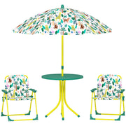 Set Tavolo e Sedie per Bambini con Ombrellone per Esterno in Acciaio Verde