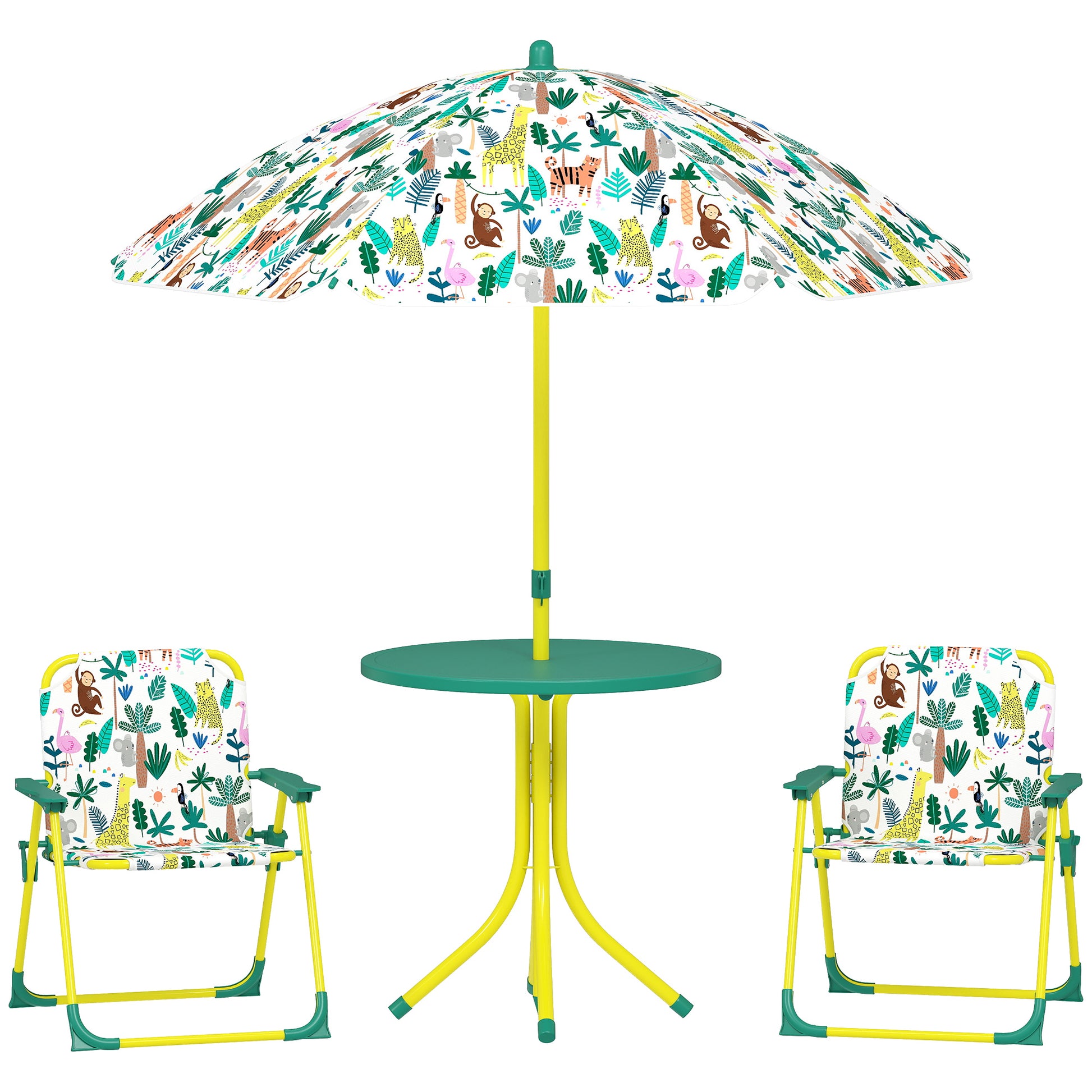 Set Tavolo e Sedie per Bambini con Ombrellone per Esterno in Acciaio Verde