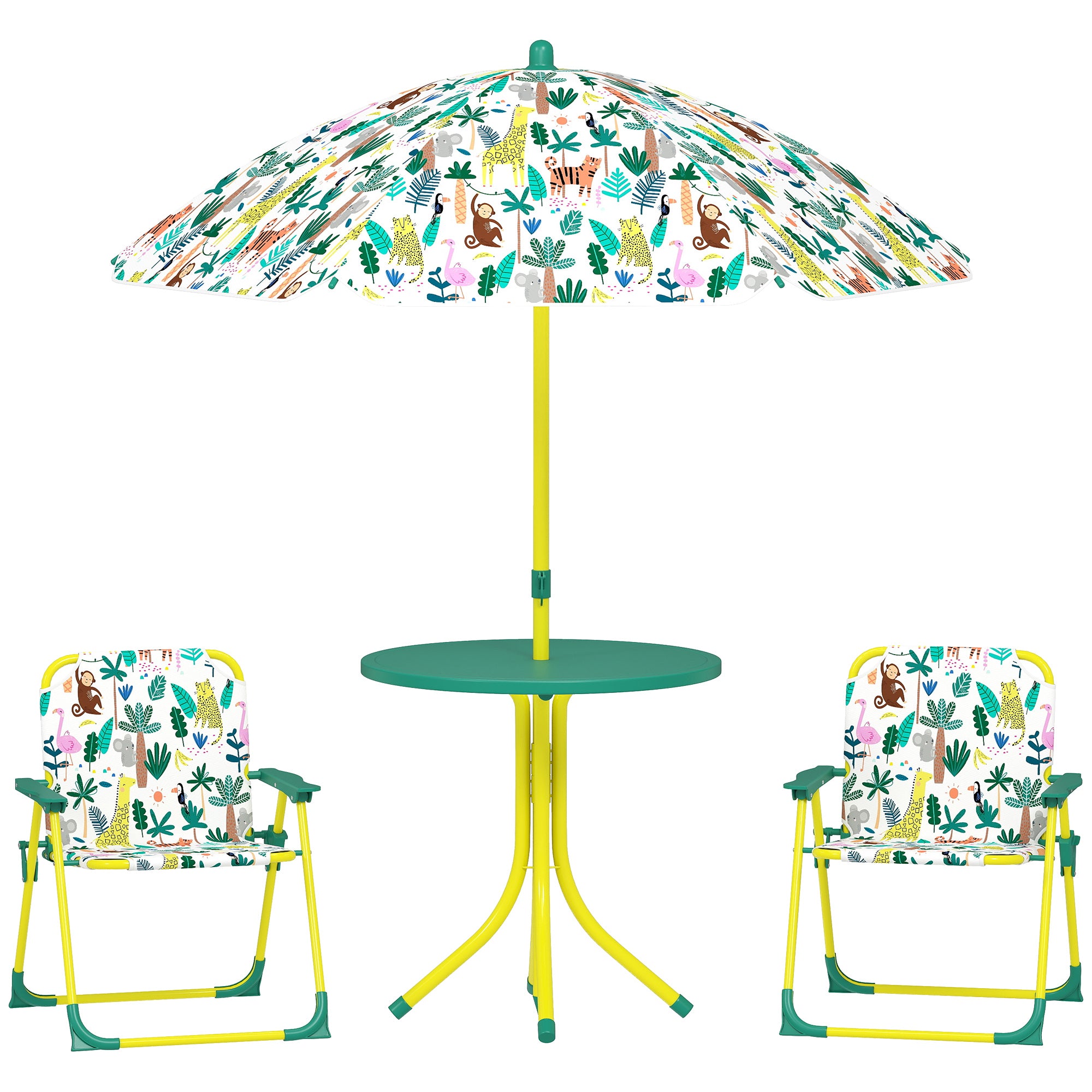 Set Tavolo e Sedie per Bambini con Ombrellone per Esterno in Acciaio Verde