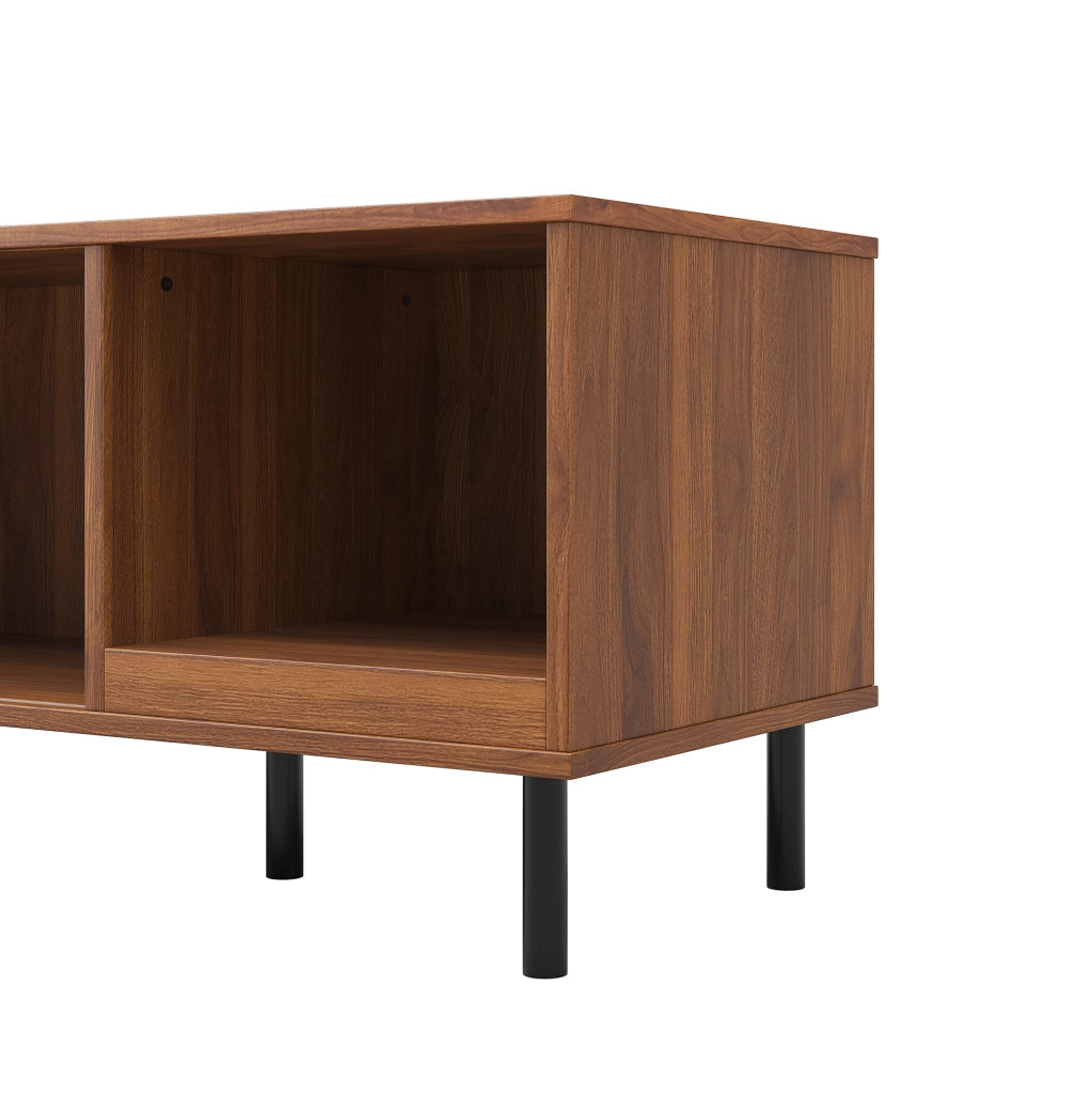 Tavolino da caffè 110x40x55 cm con porta scorrevole e vano a giorno in MDF e truciolare noce
