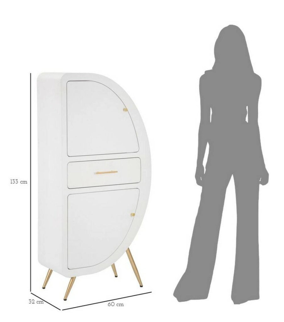 Credenza Tellier, Buffet da soggiorno, Madia da salotto, Dispensa da cucina, 60x32 h133 cm, Bianco e Oro